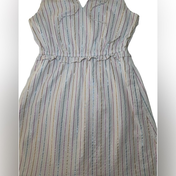 J. Crew Womens Dress Sz 6 Sleeveless Tiered Midi Metallic Striped Ruffled Zip - Picture 6 of 13